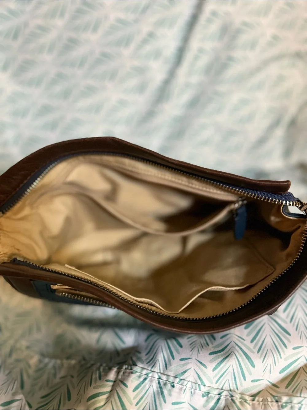 Coach Two-Tone Blue and Brown Leather Wristlet Clutch